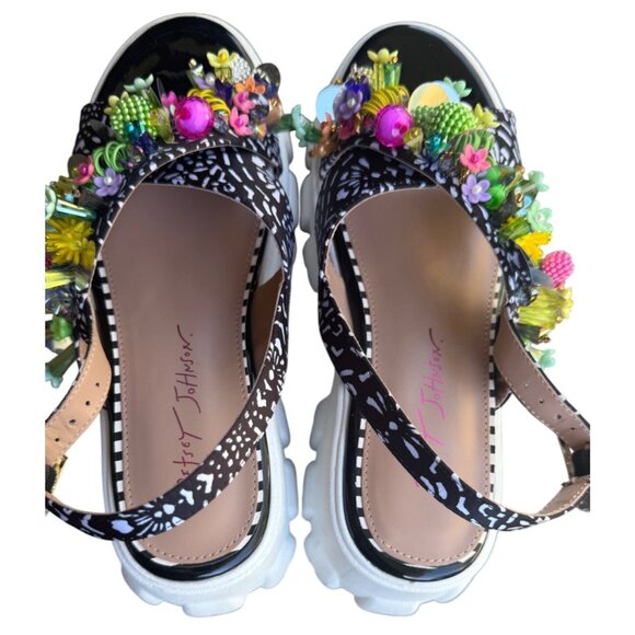 Betsey Johnson Women's  Jeweled Frankee Platform Sandals Size 7 Black & White - Picture 7 of 10